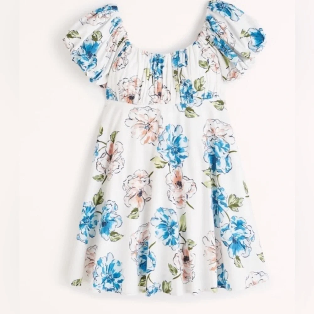 Abercrombie & Fitch Size 13/14 Floral Ruched Puff Sleeve Dress NEW!